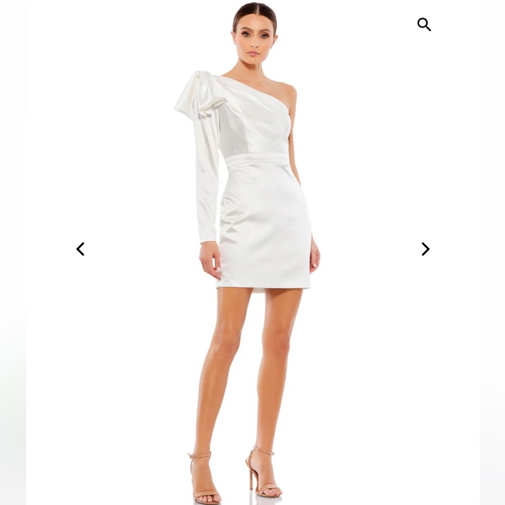 Mac Duggal One Shoulder Satin Mini Dress White Size 0 NWT